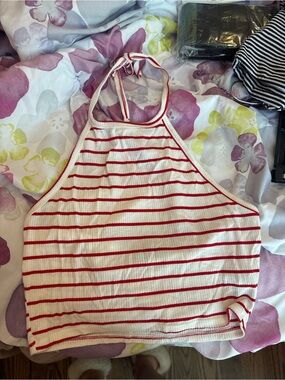 Forever 21 Red & White Ribbed Halter Tank